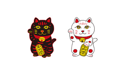 かわいい招き猫の手描きイラスト