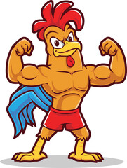 Rooster Muscle Cartoon Illustration