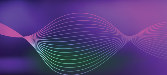 3D Sound waves neon line on blurred. Big data abstract visualization. Digital technology concept: virtual landscape. Futuristic background. Website landing page template.