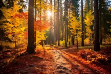 Fototapeta premium autumn forest in the morning