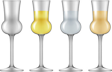 A set of grappa glasses, isolated on white background. Photo- realistic vector illustration.