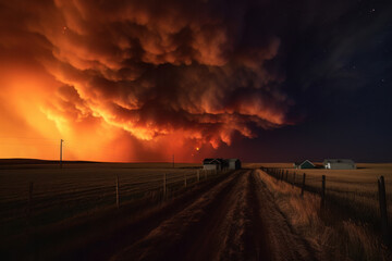 Hot fire burning crops and harvests, a natural disaster. environment concept.Generative AI 