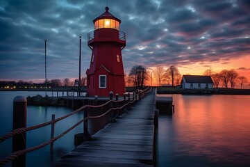 Fototapeta na wymiar Westmole lighthouse in Warnemunde near Rostock,Germany