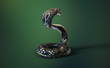 3d Illustration King Cobra The World's Longest Venomous Snake Isolated on Green Background, King Cobra Snake with Clipping Path 