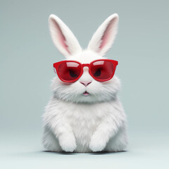 mothers day, valentines friendship white furry bunny rabbit with sun glasses and red heart, generative ai