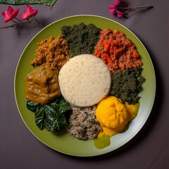 Plate of flavorful Rwanda's Ugali with Isombe
