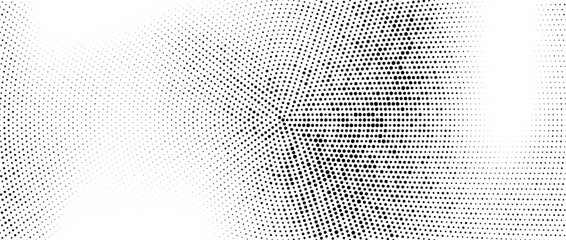 Radial halftone dots. Spotted and dotted gradient background. Concentric stains texture with fading effect. Black and white rough gritty wallpaper. Grunge monochrome geometric backdrop. Vector