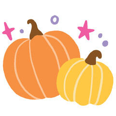 Cute cartoon funny pumpkin Halloween doodle element.