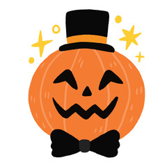 Fototapeta premium Cute cartoon funny pumpkin Halloween doodle element.