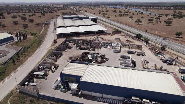 Waste management facility in Beja, Portugal. Aerial stablishing shot