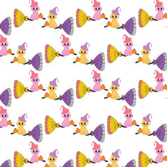 Seamless pattern, hand drawing, cute cartoon halloween pattern.