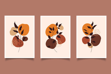 Hand draw abstract boho botanical with organic shapes minimalist set design 