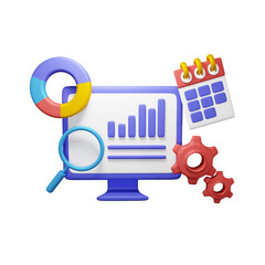 diagram with monitor 3d illustration