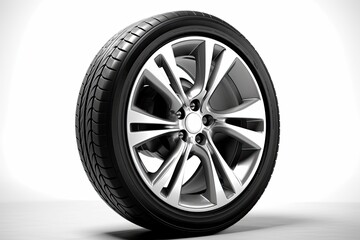 Obraz premium Car Wheel Side View On White Background