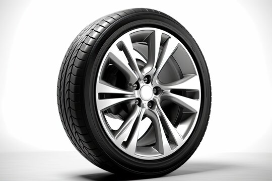Car Wheel Side View On White Background