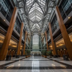Grand Entrance and Impressive Architecture in Office Lobby