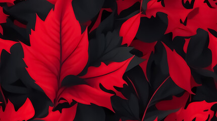 A vibrant minimalistic black and red leaf generated by ai