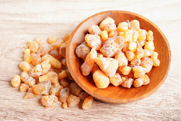 Frankincense or olibanum aromatic resin used in incense and perfumes.