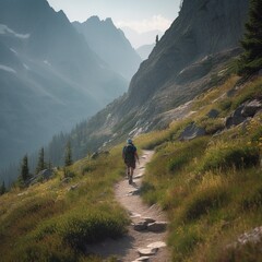 Fototapeta na wymiar Hiking Adventure Beautiful Photograph of a Mountain Trail and Natural Landscape