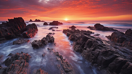 Fototapeta premium Generative AI, Coastal Sunsets: the breathtaking colors and textures of sunsets