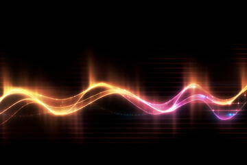 Audio waveform abstract technology background, blue and purple abstract wireframe illustration of sound waves, visualization of frequency signal audio wavelength - obrazy, fototapety, plakaty