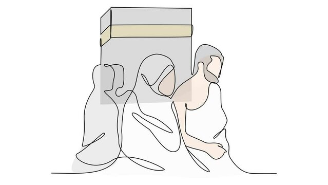 Animated self drawing of single continuous line draw for ceremony of Hajj Day. Islamic holiday that falls on the 10th day of Dhu al-Hijjah of the lunar Islamic Calendar design concept design concept. 