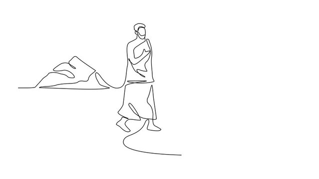 Animated self drawing of single continuous line draw for ceremony of Hajj Day. Islamic holiday that falls on the 10th day of Dhu al-Hijjah of the lunar Islamic Calendar design concept design concept. 