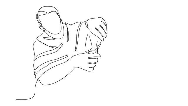 Animated self drawing of single continuous line draw for ceremony of Hajj Day. Islamic holiday that falls on the 10th day of Dhu al-Hijjah of the lunar Islamic Calendar design concept design concept. 