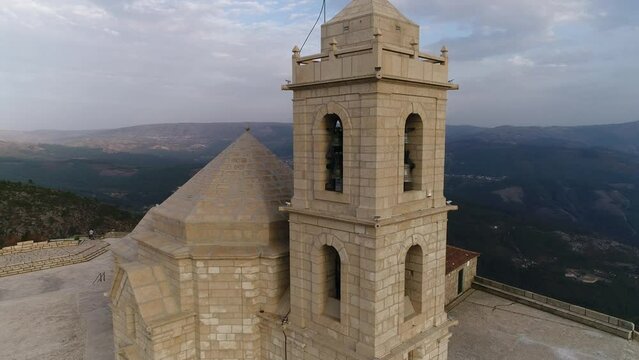 Church on Mountain Top. Mountain Landscape Aerial View