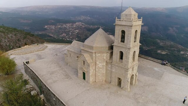 Church on Mountain Top. Mountain Landscape Aerial View