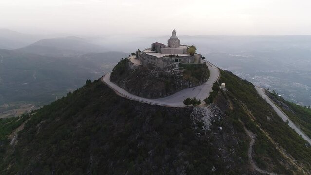 Church on Mountain Top. Mountain Landscape Aerial View