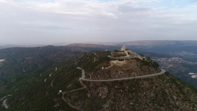 Church on Mountain Top. Mountain Landscape Aerial View