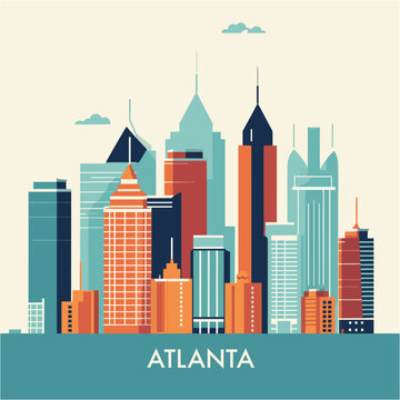 USA United States of America Atlanta abstract skyline panorama silhouette banner. Travel guide city flat vector illustration