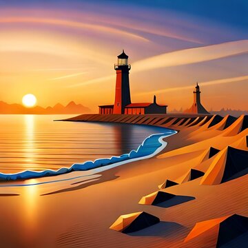 lighthouse at mercusuar sunset illustration