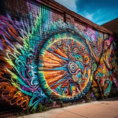 Intricate Graffiti Art on Brick Wall