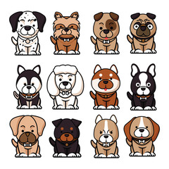 Cartoon cute dog character icon vector illustration set