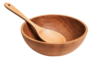 Empty wooden bowl with spoon isolated. Generative AI.