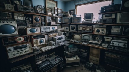 Obraz premium room full of old technology from the 90s. Generative AI