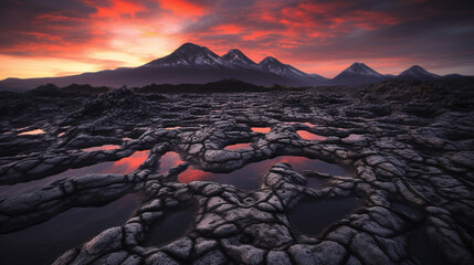Naklejka premium Generative AI, Fiery Eruptions: Capturing the Striking Beauty of Volcanic Landscapes