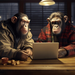 chimps looking at laptop computer, monkey business, generative ai