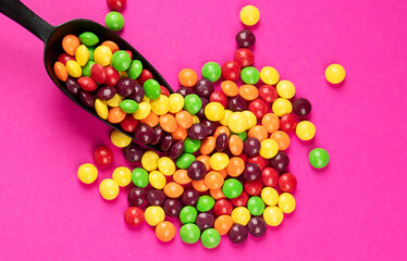 Different colored round candy.