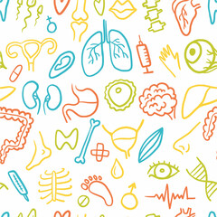Vector pattern from a collection of human organs, hand-drawn in the style of a doodle