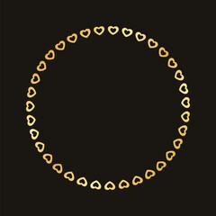 Golden round frame made with heart pattern. Gold Valentines Day Border Template, elegant wedding invitation card vector illustration