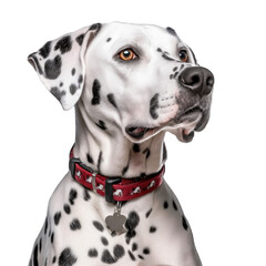 A close-up of a Dalmatian dog