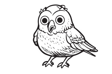 Kids Coloring Book, Cute Bird Coloring Pages,  Bird Character Vector Illustration