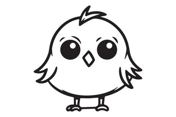 Kids Coloring Book, Cute Bird Coloring Pages,  Bird Character Vector Illustration