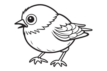 Kids Coloring Book, Cute Bird Coloring Pages,  Bird Character Vector Illustration