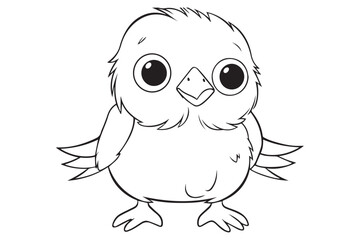 Kids Coloring Book, Cute Bird Coloring Pages,  Bird Character Vector Illustration