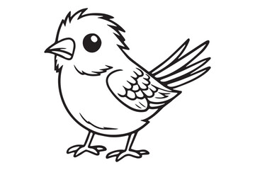 Kids Coloring Book, Cute Bird Coloring Pages,  Bird Character Vector Illustration