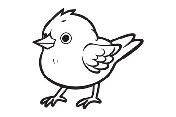Kids Coloring Book, Cute Bird Coloring Pages,  Bird Character Vector Illustration